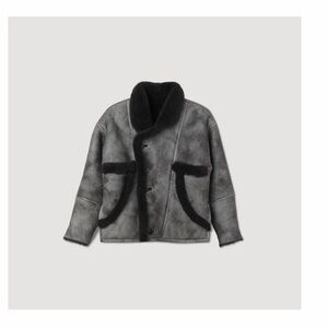 Sandro Gray and Black Leather & Shearling Jacket